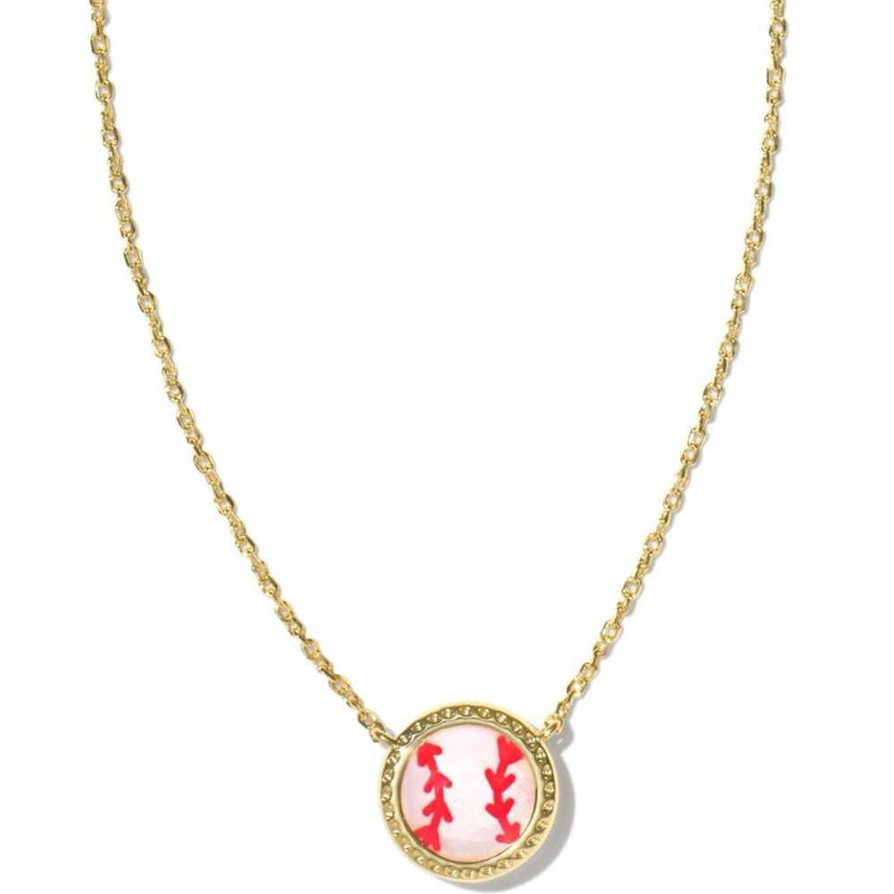 Kendra Scott Baseball Gold Short Pendant Necklace in Ivory Mother-of-Pearl - Picture 7 of 8